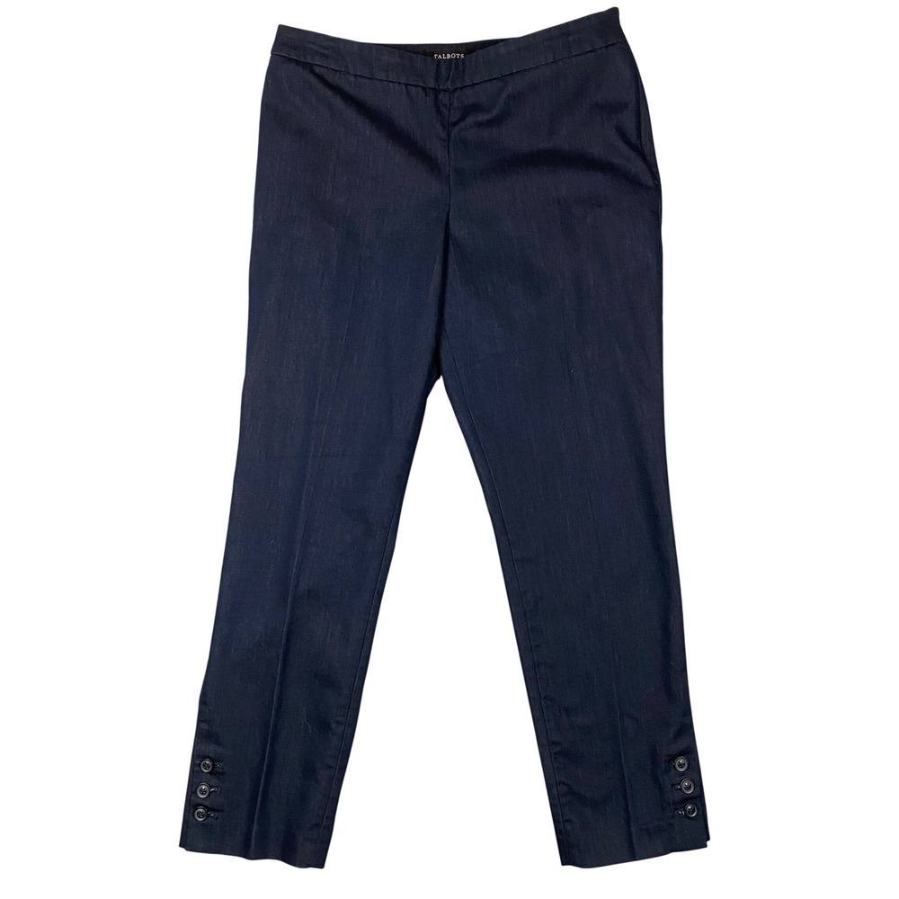 Talbots Chatham Ankle Side Zip Button Cuff Chambray Denim Pants Womens 6 Navy